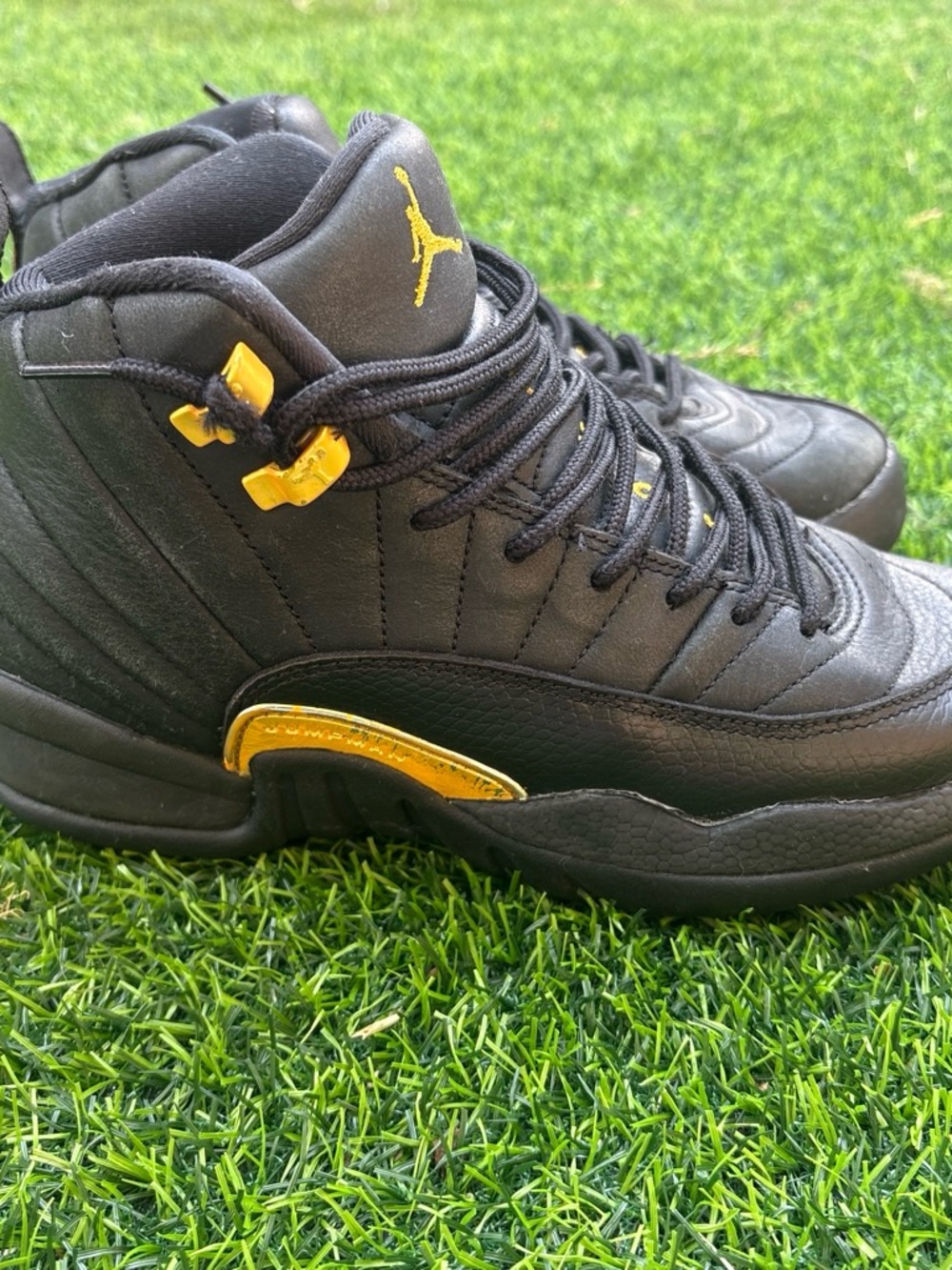 Jordan Men's Black with Yellow Accent Leather High-Top Sneakers